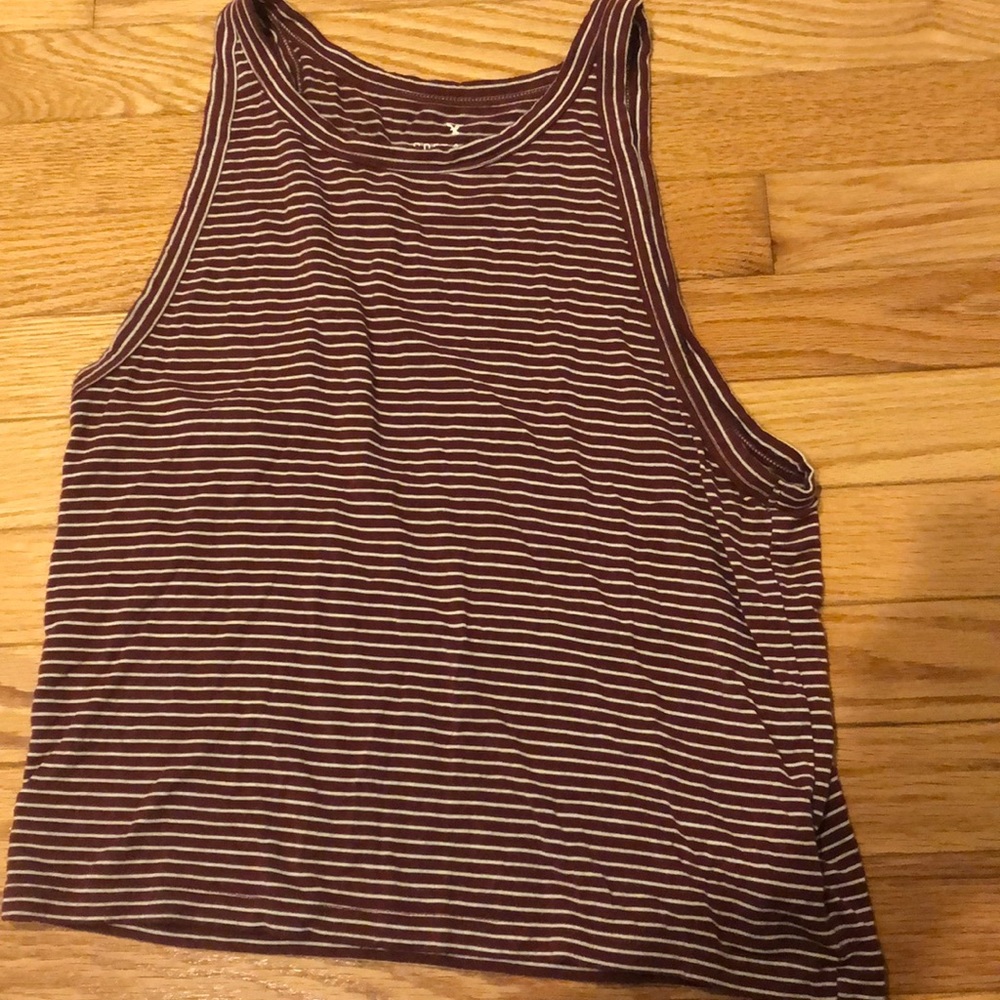 Striped Burgundy and White High Neck Tank Top